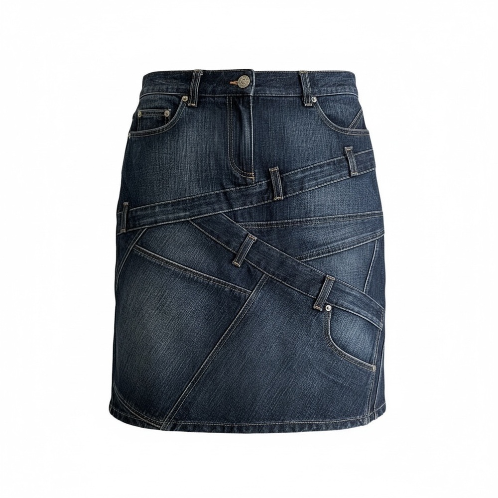 BURBERRY LONDON Denim Patchwork Mini Skirt Made in Italy Size 6 US Nova Check
